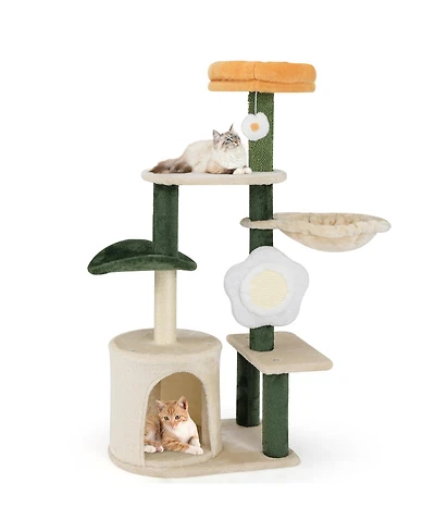 Gymax 45'' Tall Cat Tree Flower Multi-level Pet Activity Center Furniture w/Sisal Post