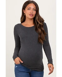 Pinkblush Maternity Charcoal Ribbed Scoop Neck Long Sleeve Top