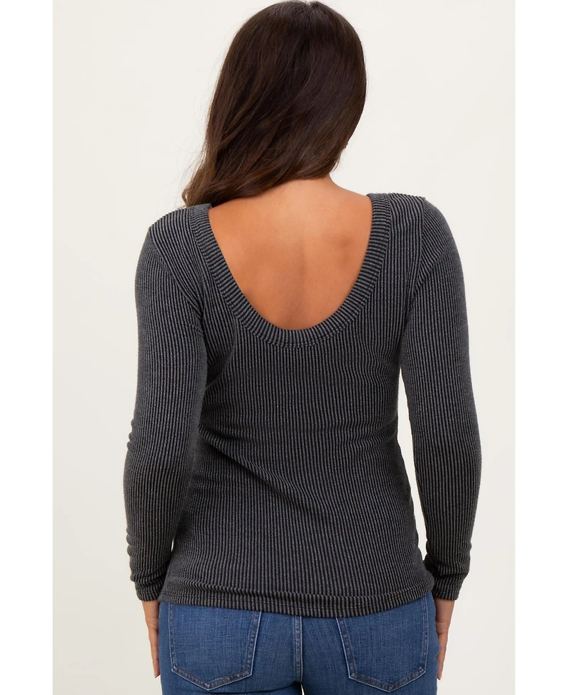 Pinkblush Maternity Charcoal Ribbed Scoop Neck Long Sleeve Top