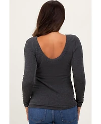 Pinkblush Maternity Charcoal Ribbed Scoop Neck Long Sleeve Top