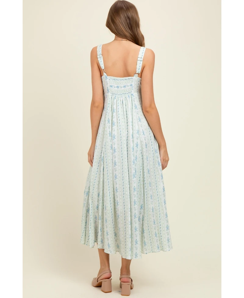 Pinkblush Maternity Light Blue Cotton Floral Square Neck Sleeveless Maxi Dress