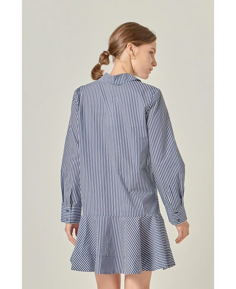 English Factory Women's Stripe Collar Flared Skirt Dress