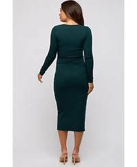 Pinkblush Forest Green Ribbed Long Sleeve Maternity Wrap Dress