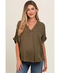 Pinkblush Maternity Olive V-Neck Pin-Tuck Detail Top