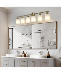 Streamdale Furniture 6-Light Golden Bathroom Vanity Light Fixture, Frosted Glass Shades, Modern Wall Mounted Lighting (No Bulbs)