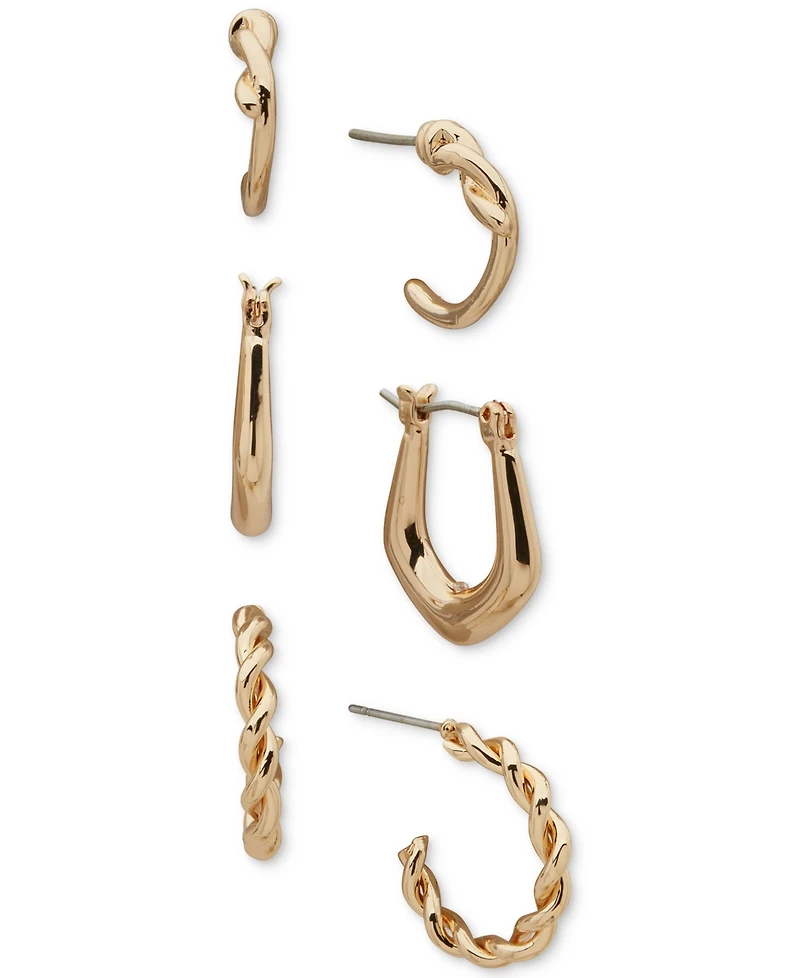 Anne Klein 3-Pc. Gold-Tone Twisted Hoop Earrings Set