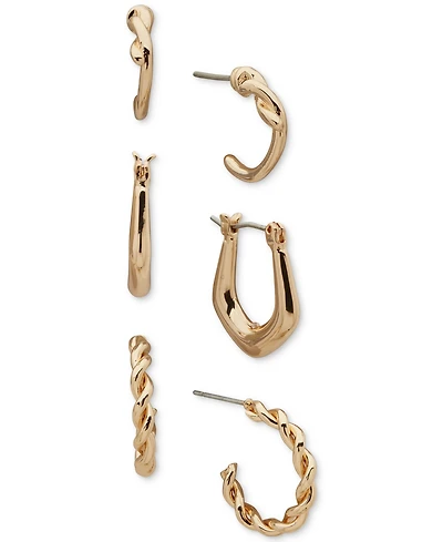 Anne Klein 3-Pc. Gold-Tone Twisted Hoop Earrings Set