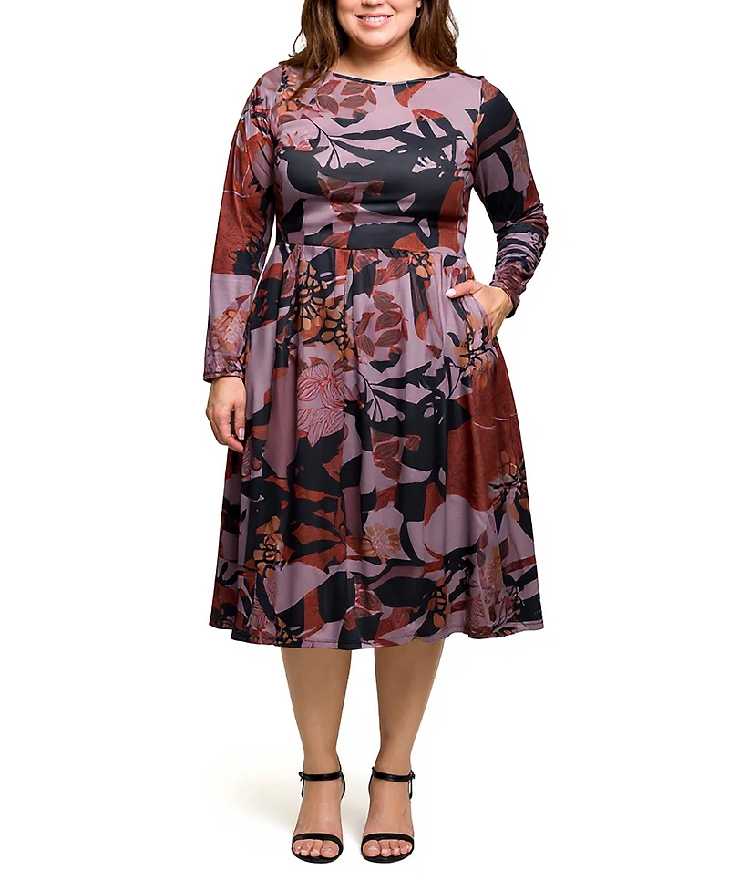 24seven Comfort Apparel Plus Long Sleeve Midi Dress