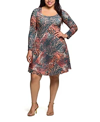 24seven Comfort Apparel Plus Long Sleeve Fit and Flare Dress