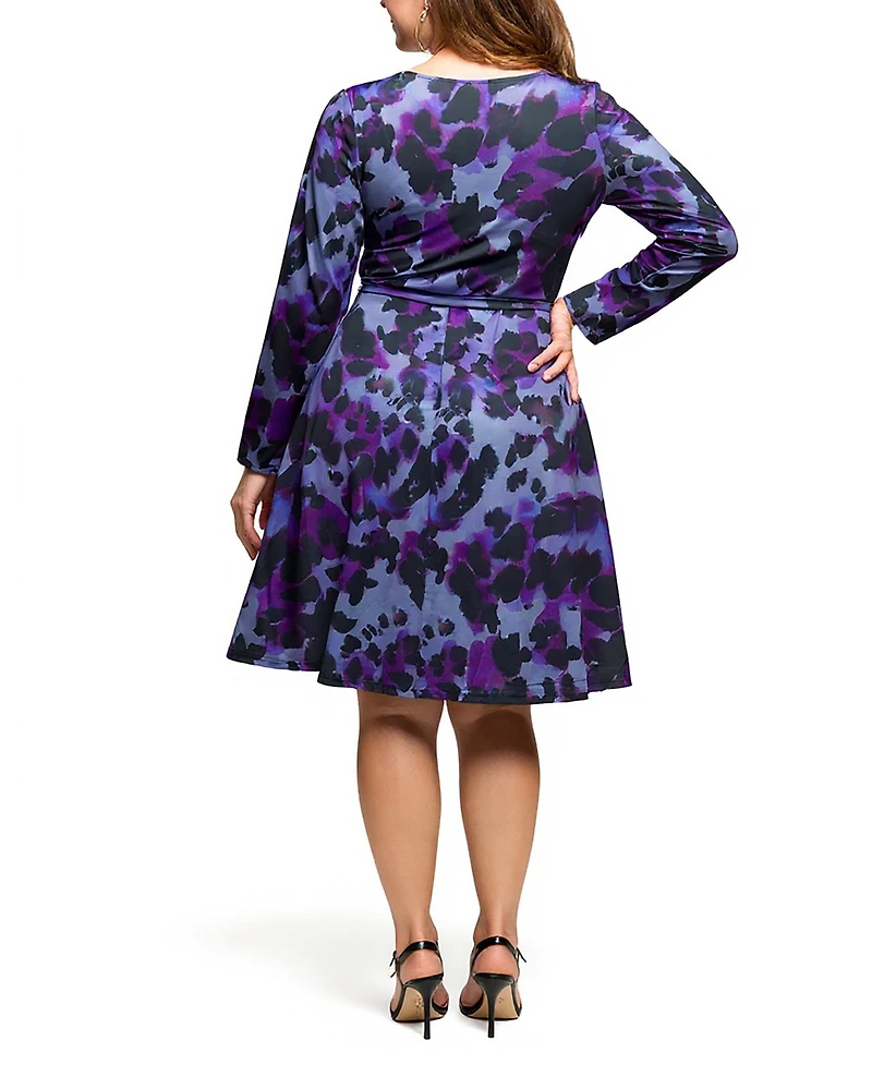 24seven Comfort Apparel Plus Long Sleeve Wrap with Belt Dress
