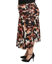24seven Comfort Apparel Plus Animal Print Elastic Waist Midi Skirts