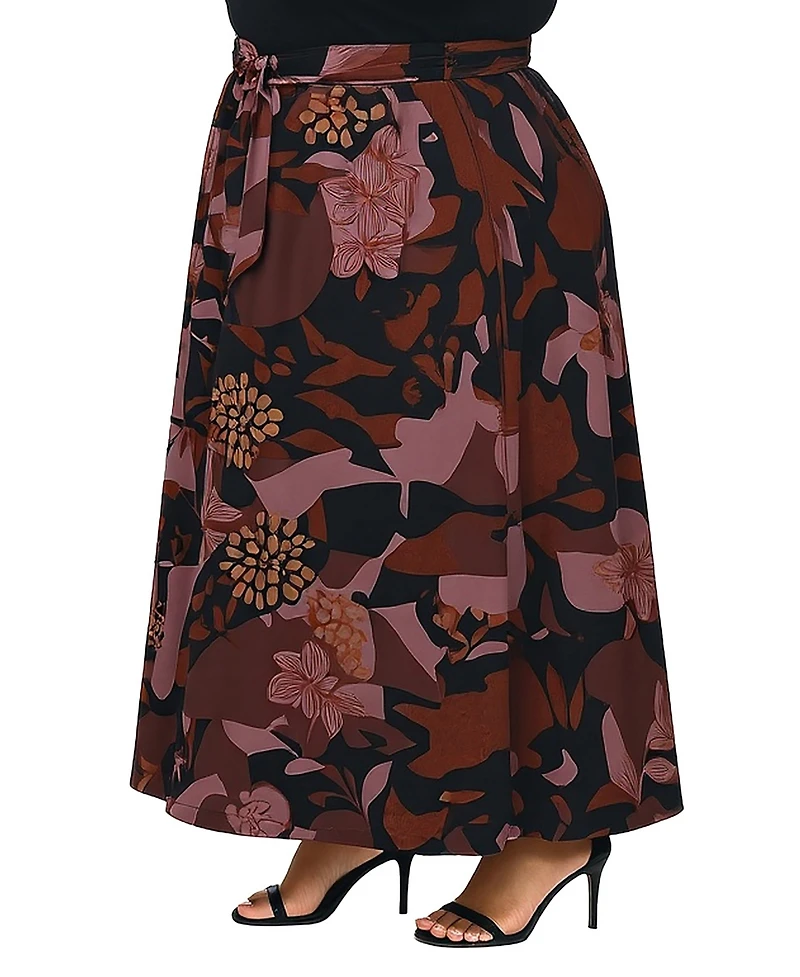 24seven Comfort Apparel Plus Fall Floral Print Maxi Skirts