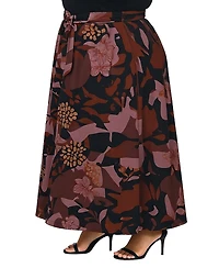 24seven Comfort Apparel Plus Fall Floral Print Maxi Skirts