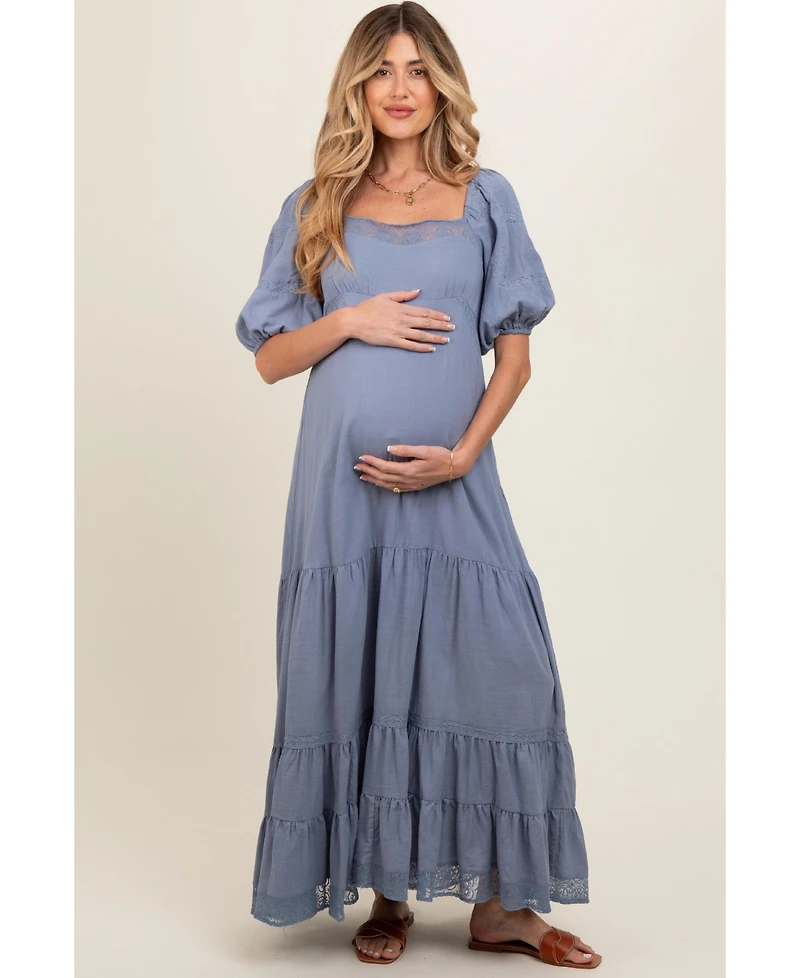 Pinkblush Maternity Blue Lace Insert Maxi Dress