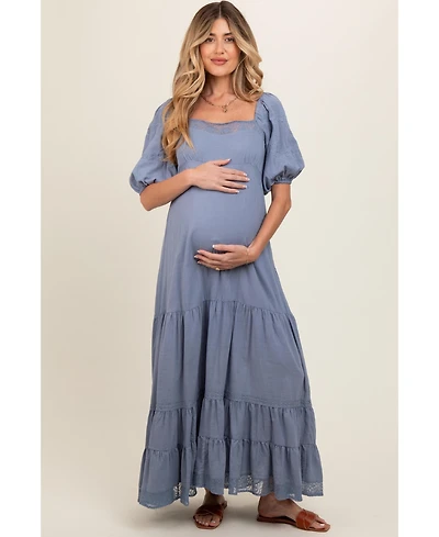Pinkblush Maternity Blue Lace Insert Maxi Dress