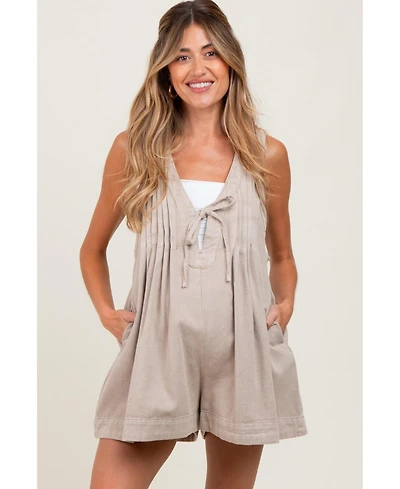 Pinkblush Maternity Deep V-Neck Pleated Front Tie Sleeveless Romper