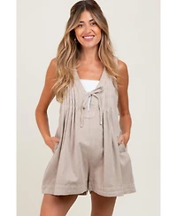 Pinkblush Maternity Deep V-Neck Pleated Front Tie Sleeveless Romper