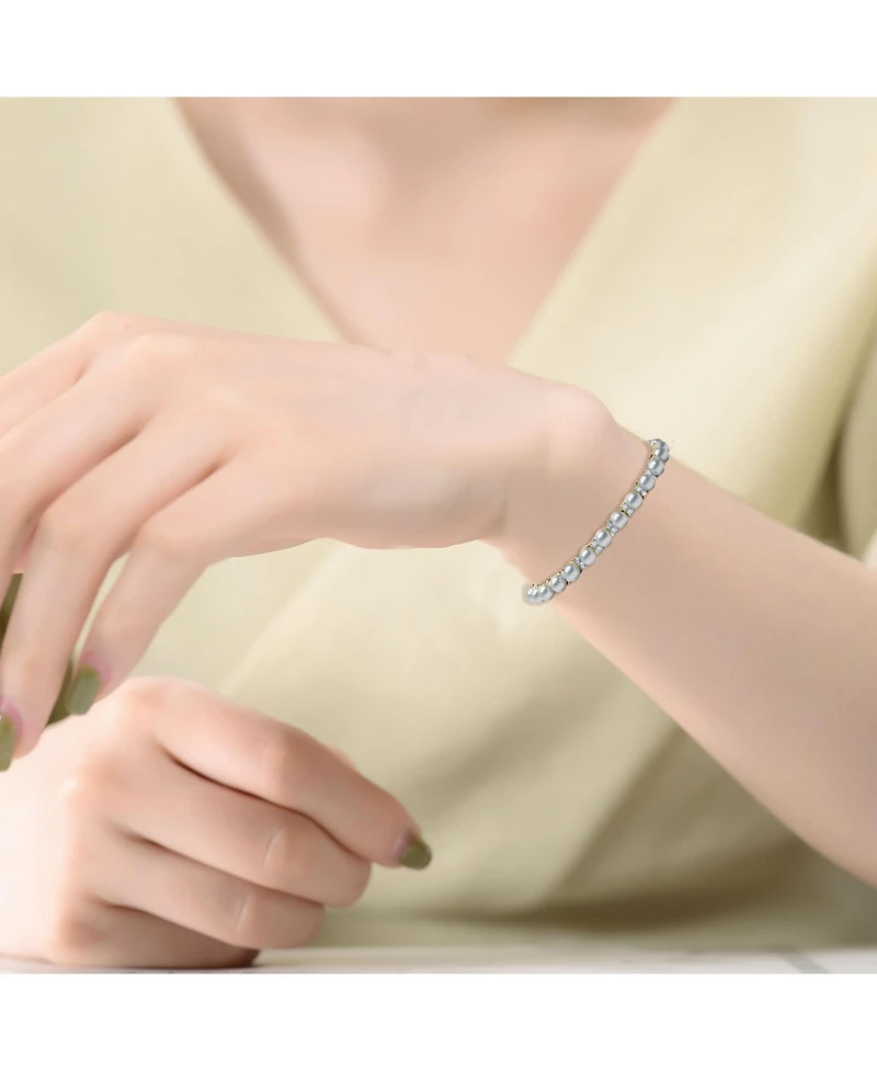 Sterling Silver with Clear Cubic Zirconia & White Pearl Tennis Bracelet Gold Plated or 14K
