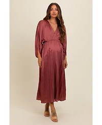 Pinkblush Maternity Mauve Satin Pleated V-Neck Maxi Dress