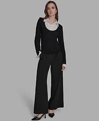 Bcbg Women's Long Sleeve with Embroidered Bib Sweater