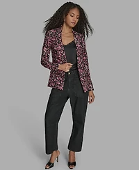 Bcbg Women's Printed One Button Long Sleeve Blazer