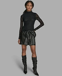 Bcbg Women's Lace Mock Neck Long Sleeve Top