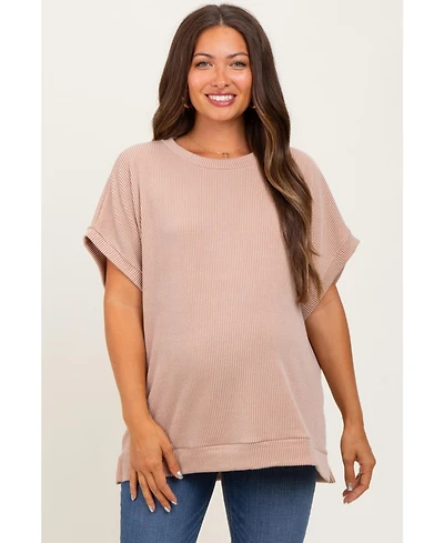 Pinkblush Maternity Olive Solid Ribbed Short Sleeve Oversized Tunic Top