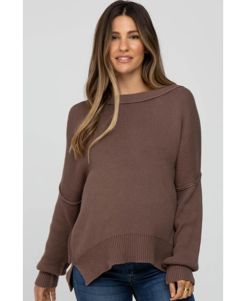 Pinkblush Maternity Brown Exposed Seam Side Slit Sweater