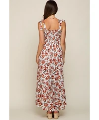 Pinkblush Maternity Light Blue Floral Smocked Shoulder Tie Tiered Maxi Dress