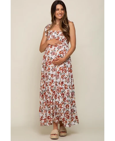 Pinkblush Maternity Light Blue Floral Smocked Shoulder Tie Tiered Maxi Dress