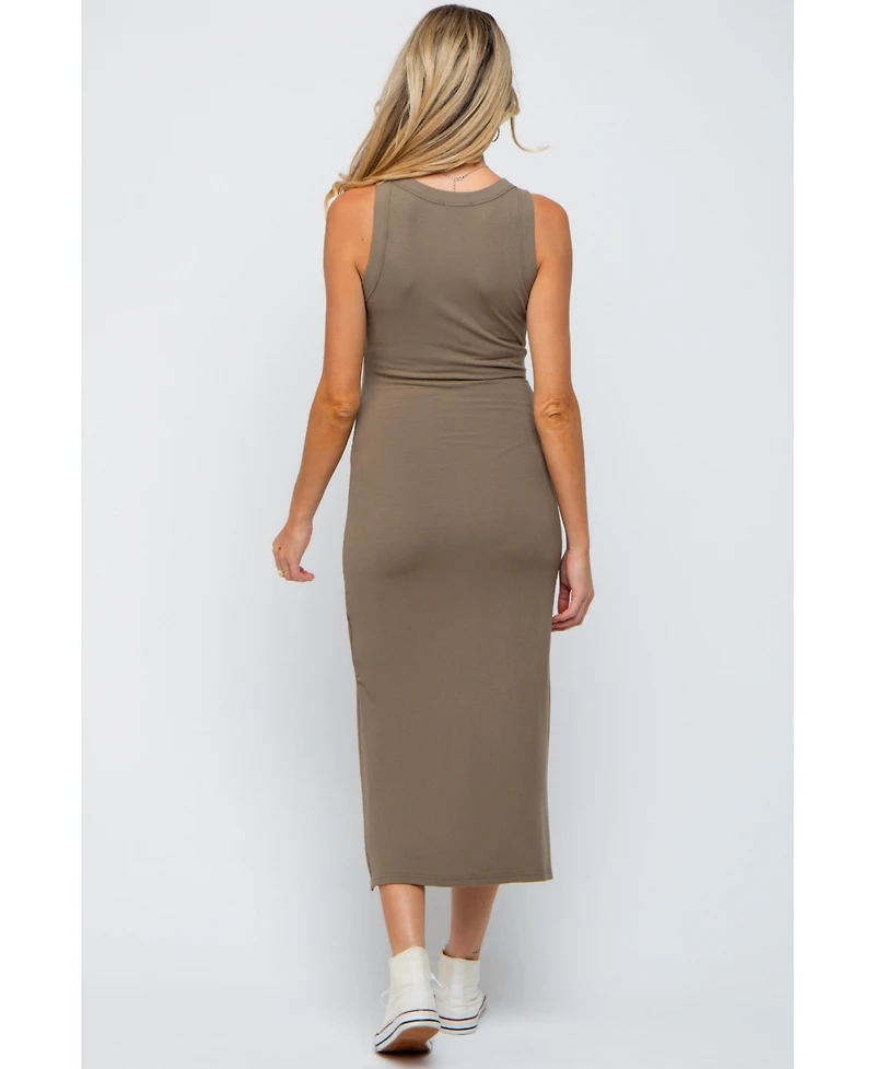 Pinkblush Maternity Taupe Ribbed Side Slit Tank Dress