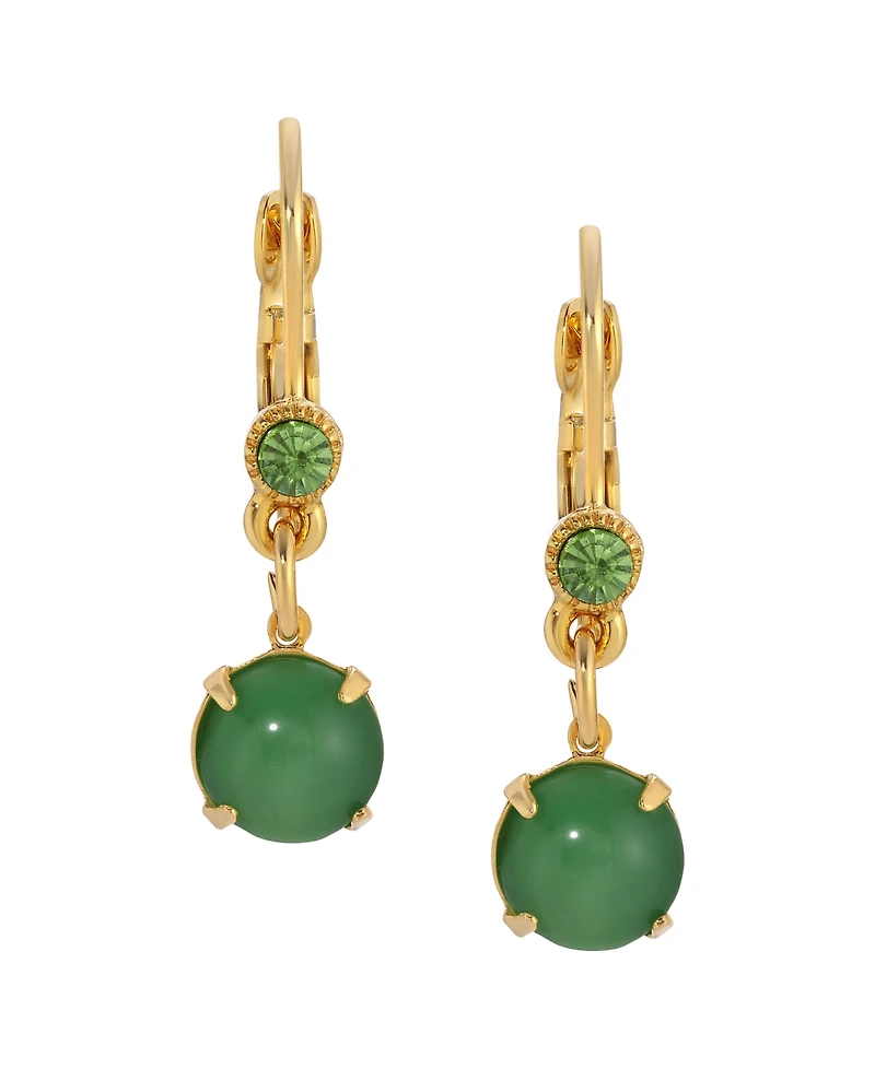 2028 Gold Tone Green Moonstone Drop Earrings