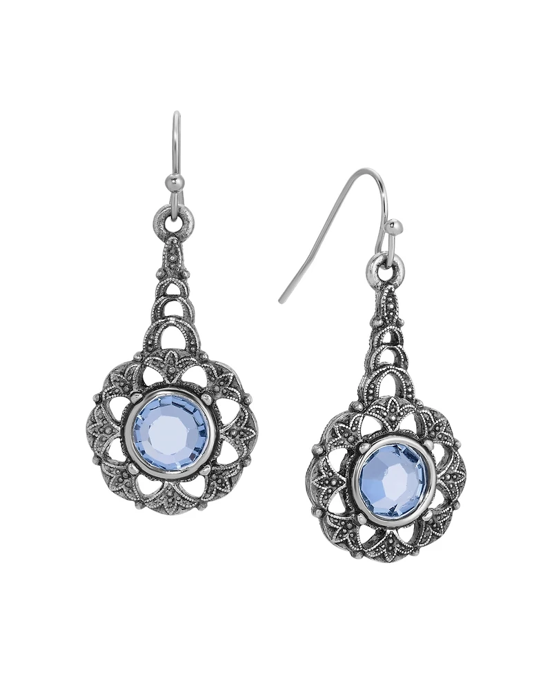 2028 Silver Tone Blue Crystal Drop Earrings