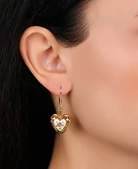 2028 Heart Floral Enamel Leverback Earrings