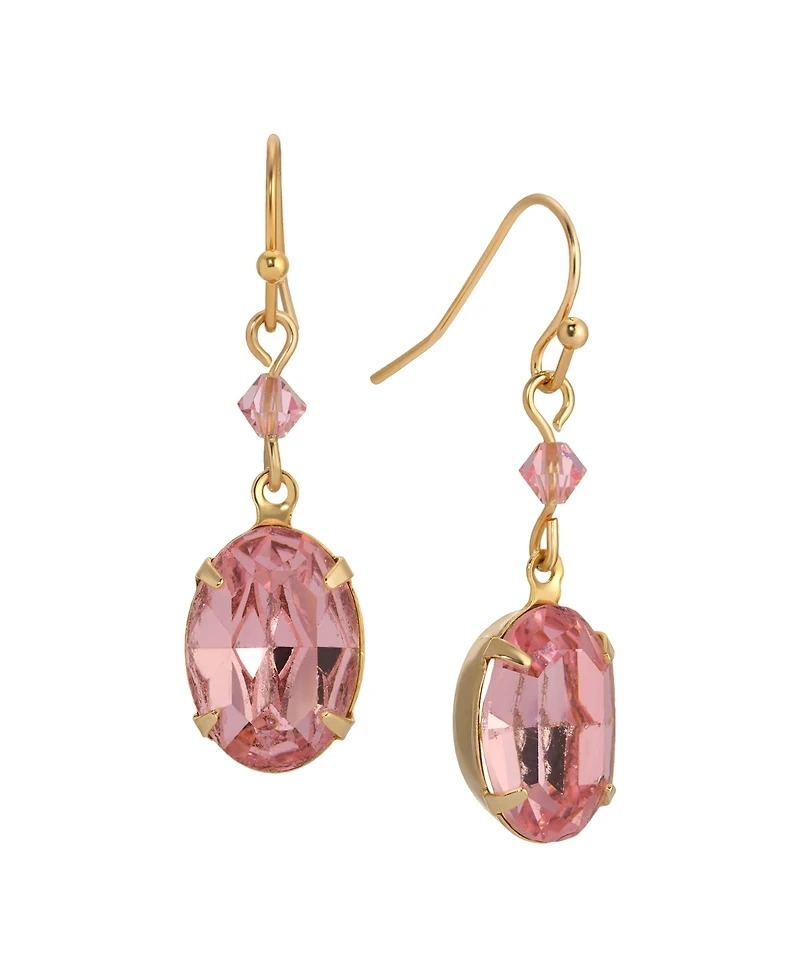 2028 Gold Tone Pink Oval Crystal Earrings