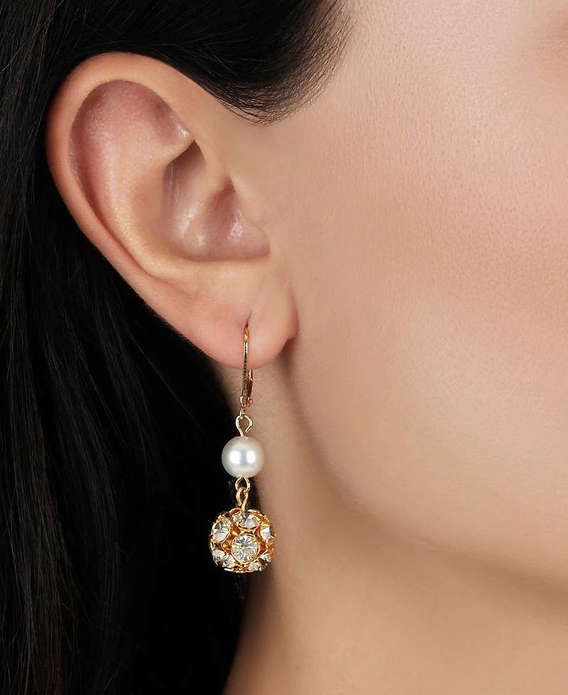 2028 Gold Faux Cultivated Pearl Bead Drop Earrings