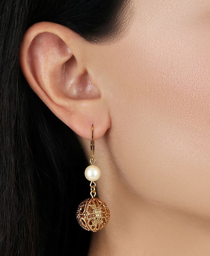 2028 Faux Cultivated Pearl Filigree Bead Drop Earrings