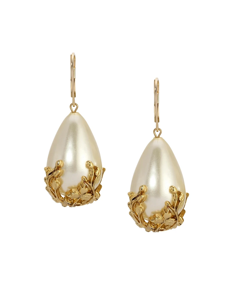 2028 Gold Tone Faux Cultivated Pearl Gold Bead Earrings