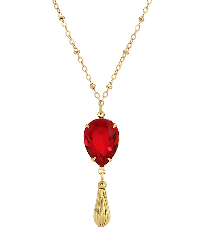 2028 Gold Tone Red Teardrop Crystal Necklace