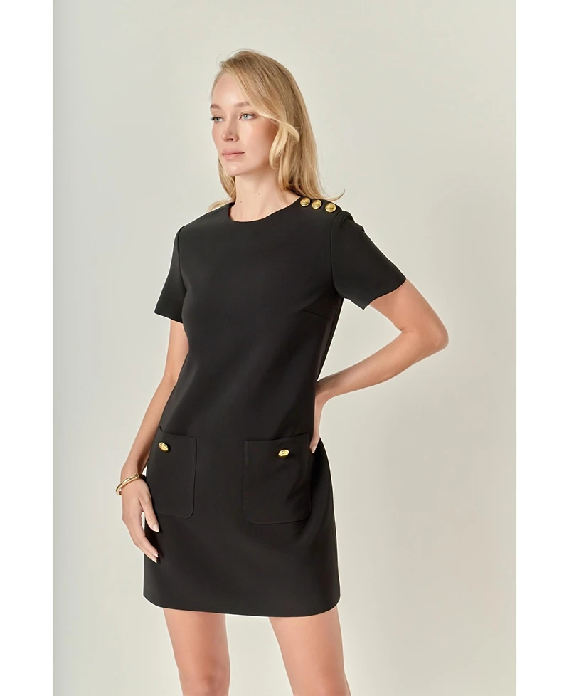 English Factory Women's Gold Button Detailed Mini Dress