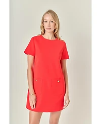 English Factory Women's Gold Button Detailed Mini Dress