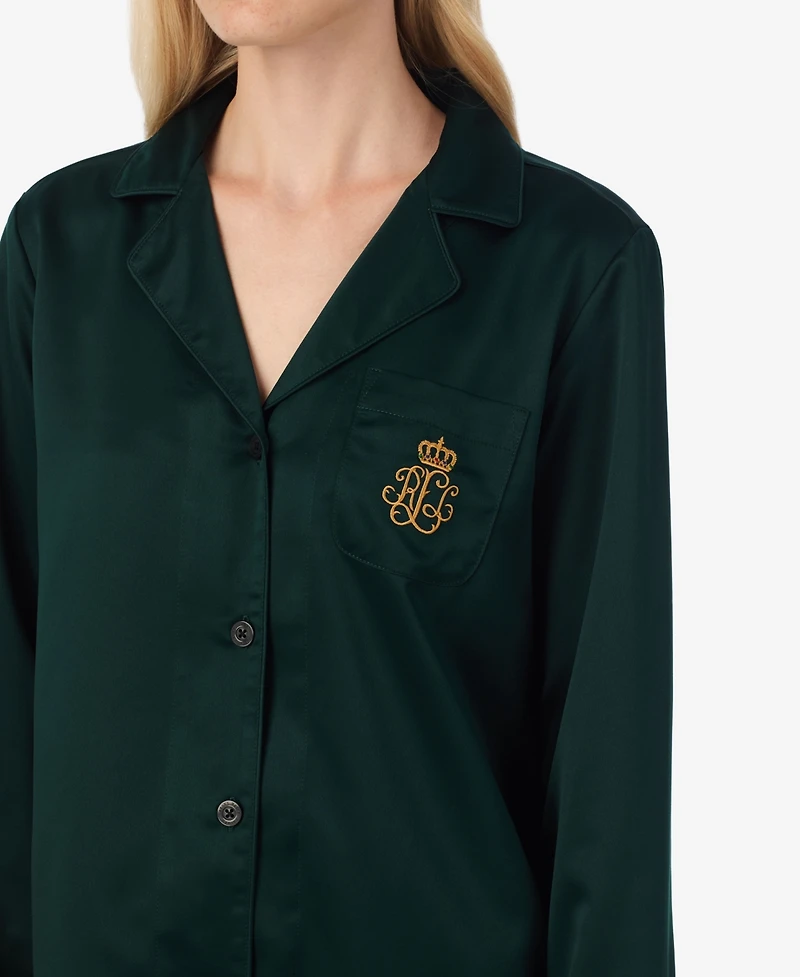 Lauren Ralph Lauren Women's Petite Long Sleeve Notch Collar Pajama Set