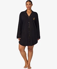 Lauren Ralph Plus Long Sleeves Notch Collar Sleepshirt