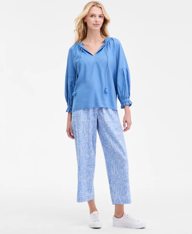 Nautica Jeans Women's Split-Neck Ruffled-Trim Blouse