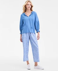 Nautica Jeans Women's Split-Neck Ruffled-Trim Blouse