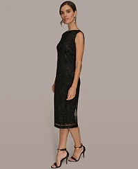 Donna Karan New York Women's Mesh Sequin Sleeveless Midi Dress