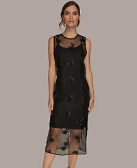 Donna Karan New York Women's Embroidered Sequin Slip Sleeveless Dress