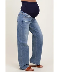 Pinkblush Maternity Blue Distressed Vintage Wash Wide Leg Jeans