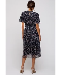 Pinkblush Maternity Black Floral Smocked Mesh Knit Midi Dress