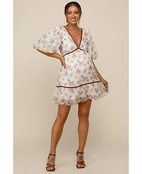 Pinkblush Maternity Cream Floral Deep V-Neck Back Cutout Dress
